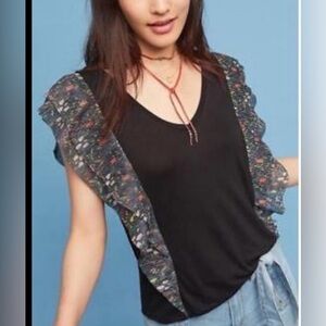 Vanessa Virginia by Anthropologie Black Ruffle-Sleeve Top (NEW!)